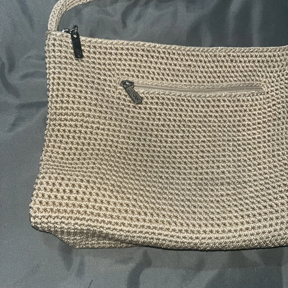The Sak Tan‎ Shoulder Bag Boho Woven Crochet Zipper Closure Woven Strap